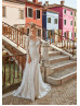 Long Sleeves Ivory Floral Lace Tulle Sheer Back Romantic Wedding Dress